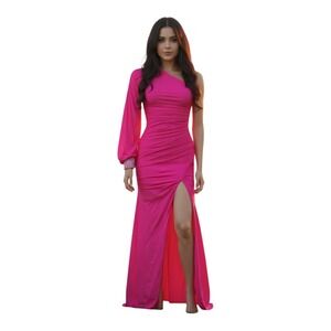 One‎ Shoulder Formal Maxi Dress Party Cocktail Gown Slit Ruched Pink